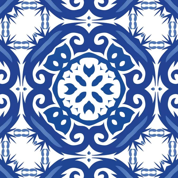 Decor Sierlijke Azulejo Portugal Tegels Vector Naadloze Patroon Poster Badkamerinrichting — Stockvector