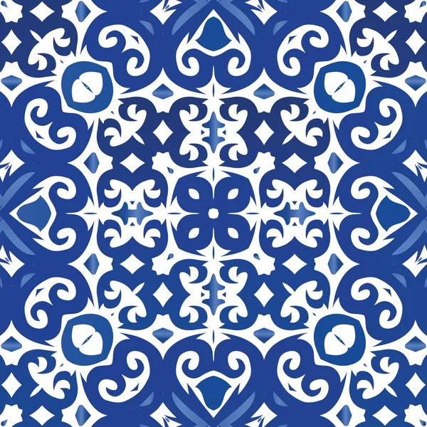 Antike Azulejo Fliesen Patchwork Universelles Design Vektor Nahtlose Mustervorlage Blaues — Stockvektor