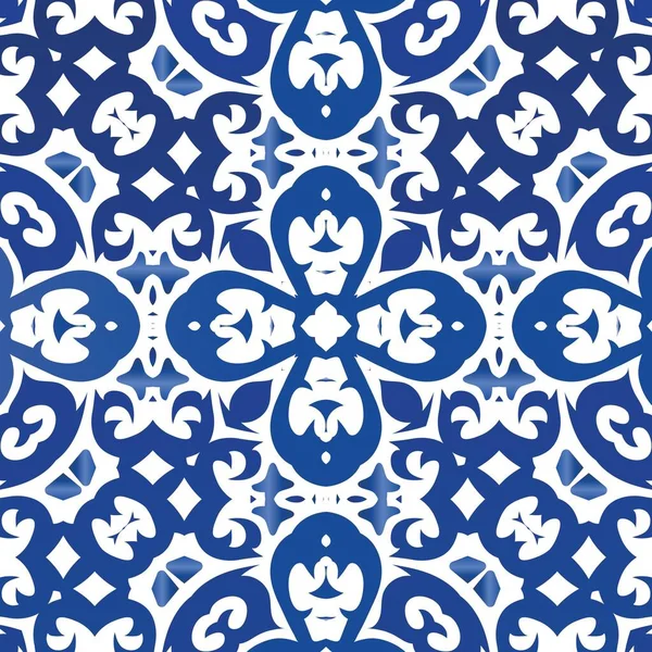 Cerámica Azulejo Portuguesa Antigua Diseño Dibujado Mano Textura Patrón Sin — Vector de stock