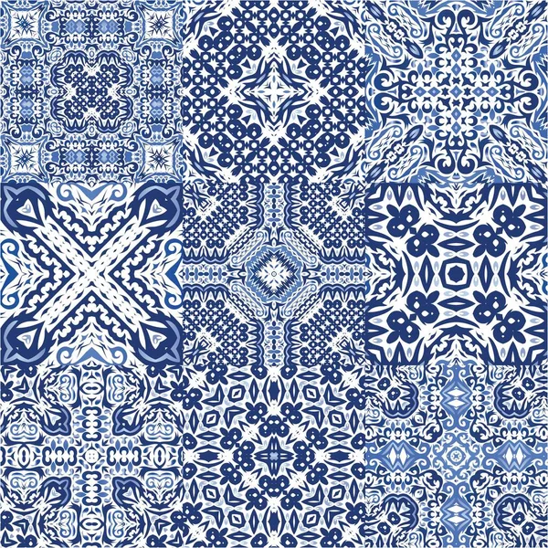 Ornamental Azulejo Portugal Tiles Decor Kit Vector Seamless Patterns Original — Stock Vector
