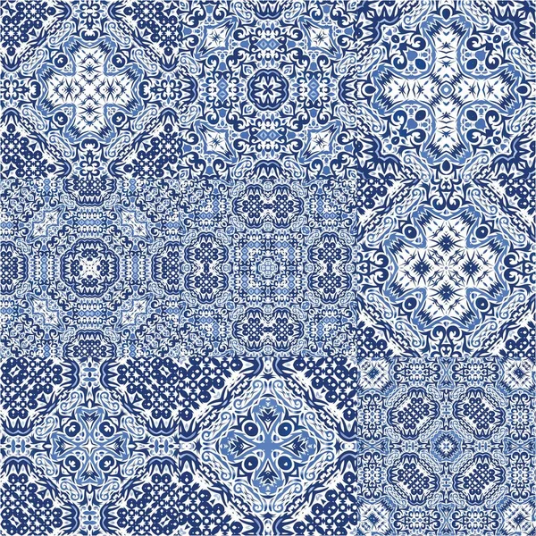 Ethnische Keramikfliesen Portugiesischem Azulejo Küchendesign Kit Von Vektor Nahtlose Muster — Stockvektor