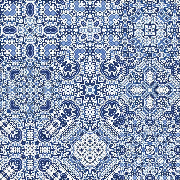 Ethnic Ceramic Tiles Portuguese Azulejo Kit Vector Seamless Patterns Creative — Stock Vector