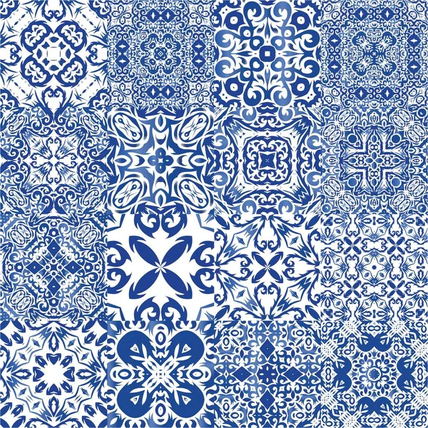 Decorative Color Ceramic Azulejo Tiles Kit Vector Seamless Patterns Minimal — Stock Vector