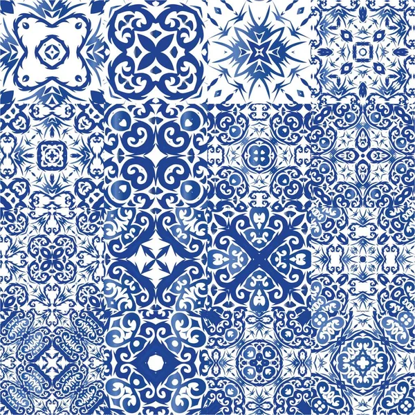 Decorative Color Ceramic Azulejo Tiles Original Design Kit Vector Seamless — Stock Vector
