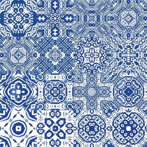 Carreaux Céramique Azulejo Portugal Collection Motifs Vectoriels Sans Couture Conception — Image vectorielle