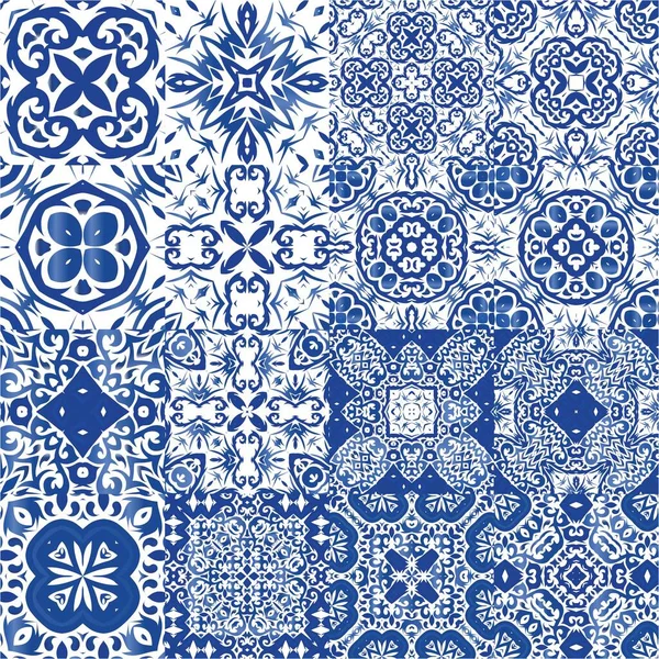 Ceramic Tiles Azulejo Portugal Original Design Collection Vector Seamless Patterns — Stock Vector