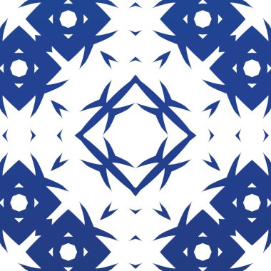 Antika azulejo döşeme yaması. Vektörsüz şablon çerçevesi. Minimum tasarım. Çantalar, akıllı telefon kılıfları, tişörtler, çarşaflar veya koleksiyon defterleri için mavi İspanya ve Portekiz dekoru.