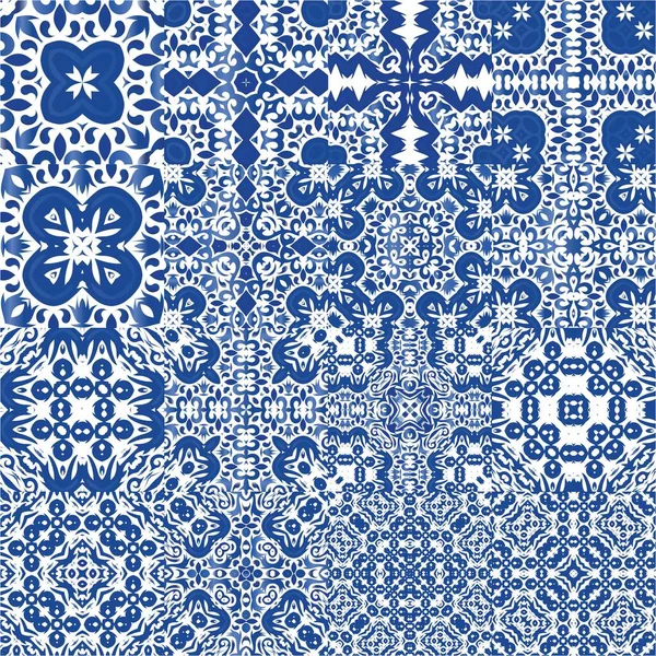 Cerâmica Antiga Portuguesa Azulejo Desenho Geométrico Conjunto Padrões Sem Emenda — Vetor de Stock