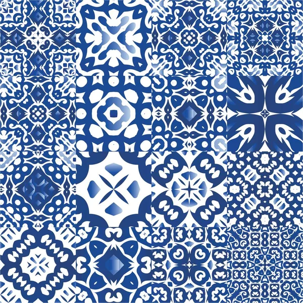 Portugiesische Dekorative Azulejo Keramik Kit Von Vektor Nahtlose Muster Minimales — Stockvektor