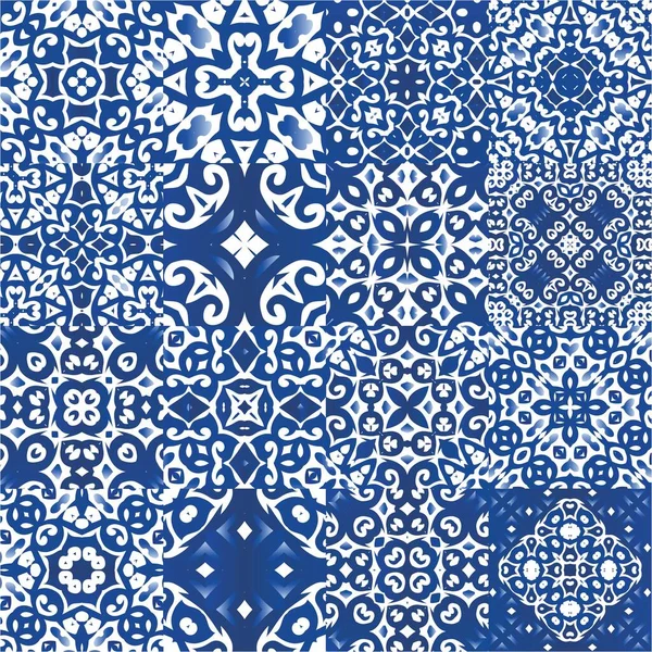 Azulejo Decorativo Azulejos Portugal Decoração Conjunto Padrões Sem Emenda Vetorial — Vetor de Stock