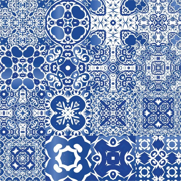 Ornamentalne Azulejo Portugalskie Płytki Wystrój Kreatywny Projekt Zbiór Bezszwowych Wzorów — Wektor stockowy