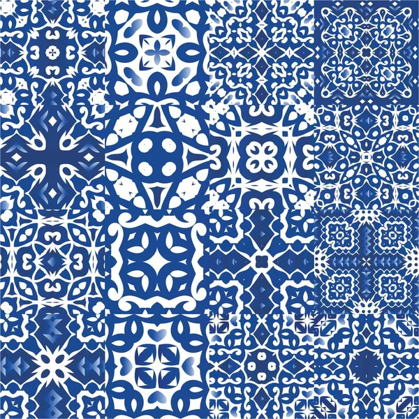 Portugese Sierlijke Azulejo Keramiek Gekleurd Ontwerp Kit Van Vector Naadloze — Stockvector