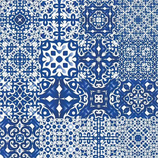 Colori Decorativi Piastrelle Azulejo Ceramica Raccolta Modelli Vettoriali Senza Soluzione — Vettoriale Stock