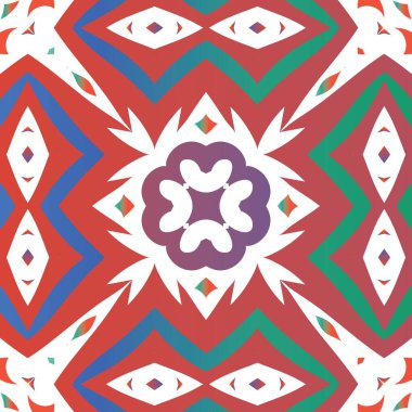 Antik Meksika Talavera seramiği. Vektör desensiz kolaj. Orijinal tasarım Albüm defteri, akıllı telefon kılıfları, tişörtler, çantalar ve çarşaflar için kırmızı ve soyut dekoru.