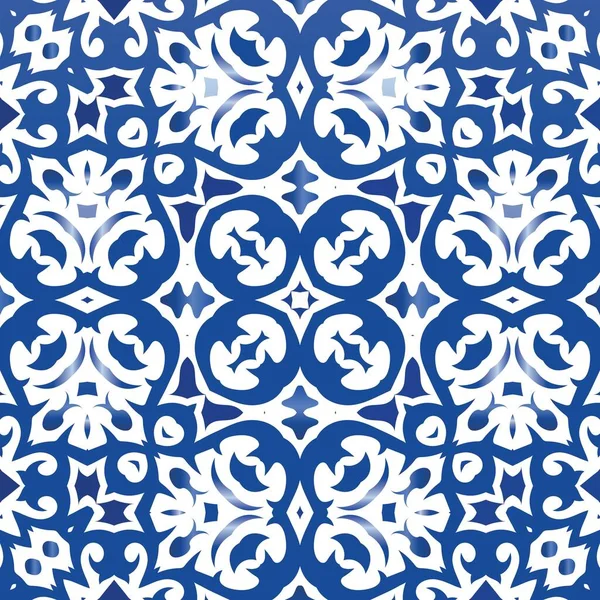 Antike Portugiesische Azulejo Keramik Geometrisches Design Vektornahtloses Musterthema Blaues Florales — Stockvektor