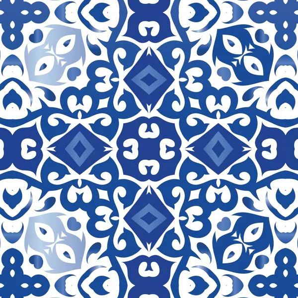 Portugiesische Dekorative Azulejo Keramik Vektor Nahtlose Muster Collage Handgezeichneter Entwurf — Stockvektor