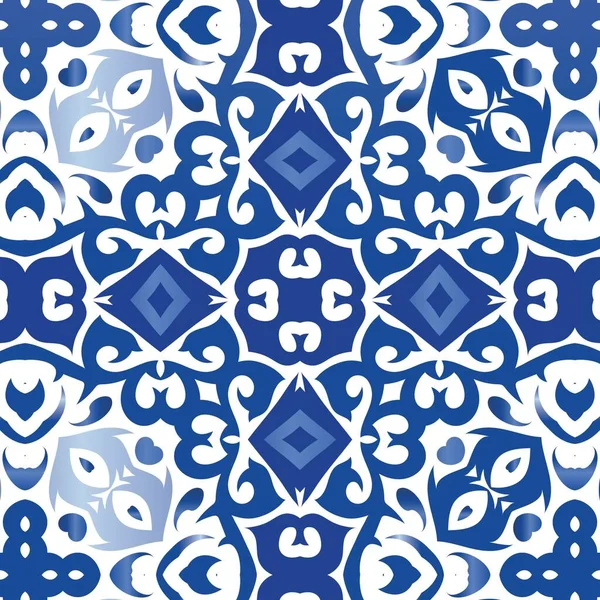Portekizce süslemeli azulejo seramik. Vektör desensiz kolaj. El yapımı tasarım. Duvar kağıdı, web arkaplanı, havlular, baskı, yüzey dokusu, yastıklar için mavi vintage arkaplan.