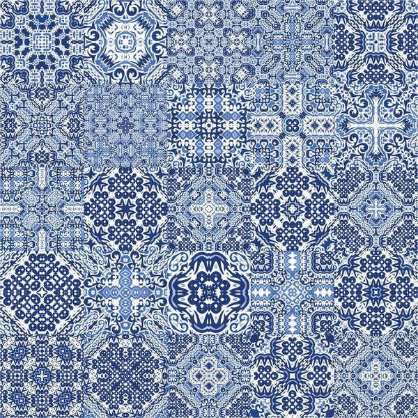 Antique Portuguese Azulejo Ceramic Kit Vector Seamless Patterns Fashionable Design — Stock Vector