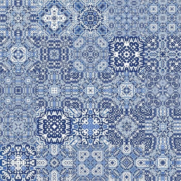 Декоративный Цвет Керамической Плитки Azulejo Стильный Дизайн Набор Векторных Бесшовных — стоковый вектор