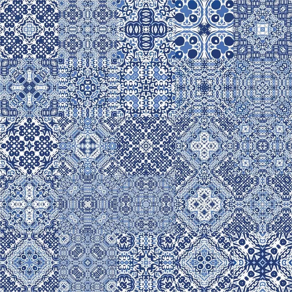 Ceramic Tiles Azulejo Portugal Creative Design Set Vector Seamless Patterns — Stock Vector