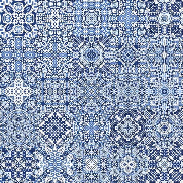 Decorative Color Ceramic Azulejo Tiles Colored Design Kit Vector Seamless — Stock Vector