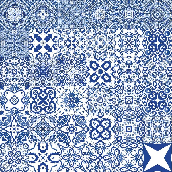 Украшение Azulejo Португальской Плитки Декор Дизайн Кухни Набор Векторных Бесшовных — стоковый вектор