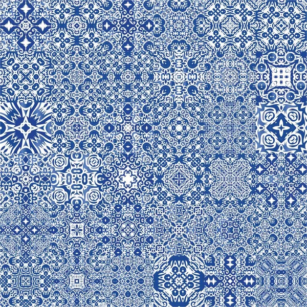 Portuguese Vintage Azulejo Tiles Kitchen Design Collection Vector Seamless Patterns — Stock Vector