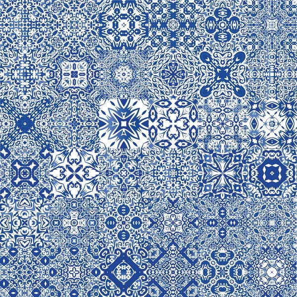 Portuguese Vintage Azulejo Tiles Minimal Design Collection Vector Seamless Patterns — Stock Vector