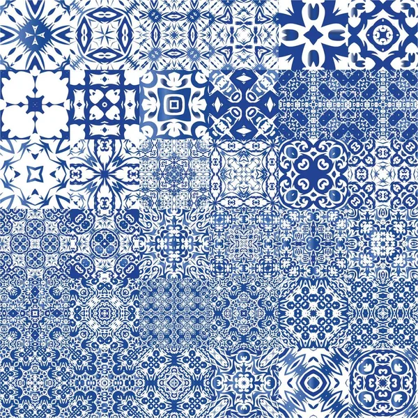 Antique Portuguese Azulejo Ceramic Collection Vector Seamless Patterns Original Design — Stock Vector