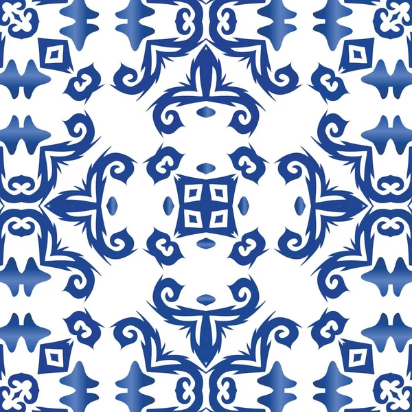 Античная Португальская Керамика Концепция Векторного Бесшовного Шаблона Современный Дизайн Синий — стоковый вектор