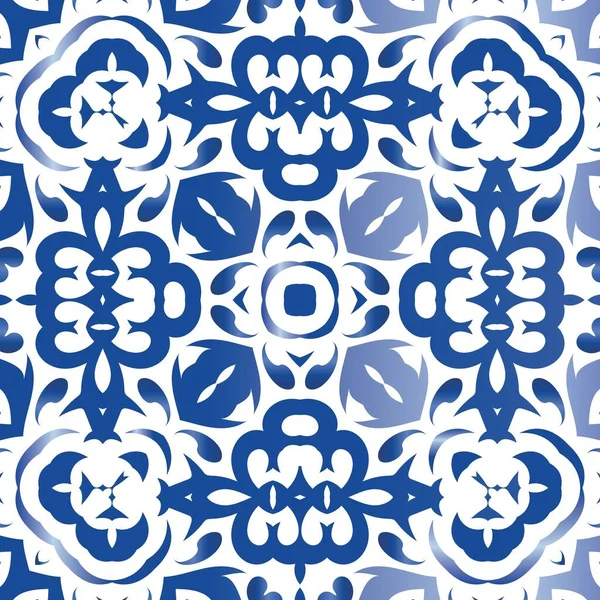 Ornamental Azulejo Portugal Tiles Decor Bathroom Design Vector Seamless Pattern — Stock Vector