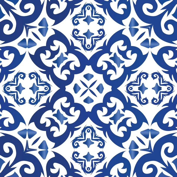 Ethnic Ceramic Tile Portuguese Azulejo Vector Seamless Pattern Elements Minimal — Stock Vector