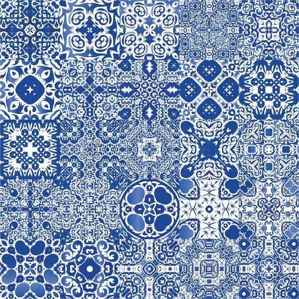 Decorative Color Ceramic Azulejo Tiles Hand Drawn Design Collection Vector — Stock Vector