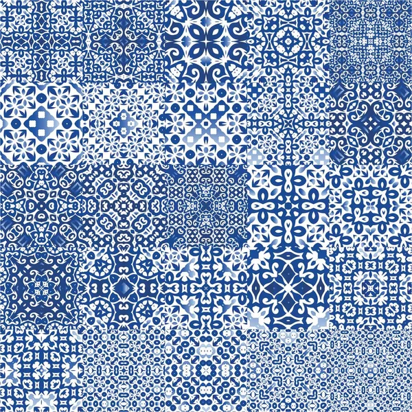 Azulejos Portugueses Vintage Azulejo Colección Patrones Sin Costura Vectores Diseño — Archivo Imágenes Vectoriales