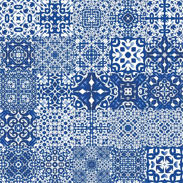 Azulejos Portugueses Vintage Azulejo Diseño Coloreado Colección Patrones Sin Costura — Archivo Imágenes Vectoriales