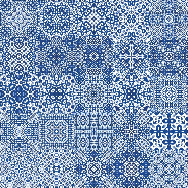Antique Portuguese Azulejo Ceramic Creative Design Kit Vector Seamless Patterns — Stock Vector