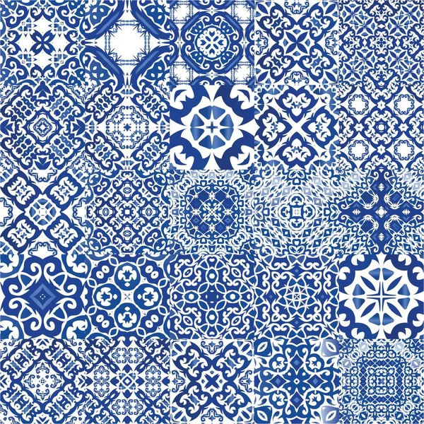 Azulejo Antiguo Azulejos Patchworks Diseño Dibujado Mano Colección Patrones Sin — Vector de stock