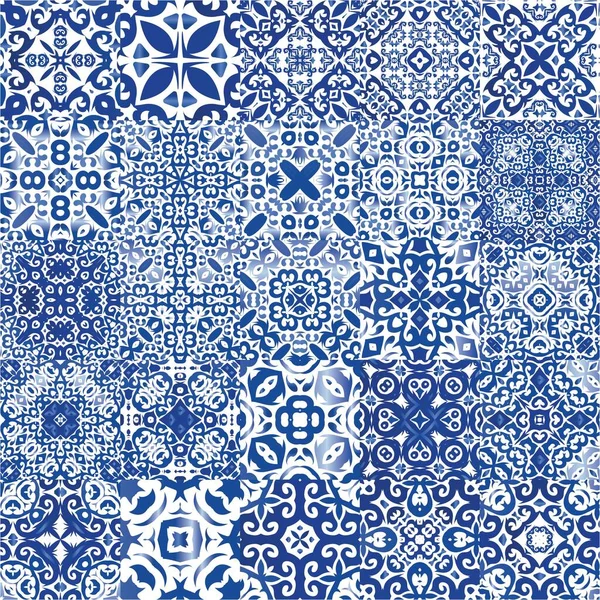 Cerámica Azulejo Portuguesa Antigua Diseño Geométrico Kit Patrones Sin Costura — Vector de stock