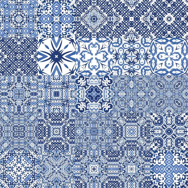 Ceramic Tiles Azulejo Portugal Collection Vector Seamless Patterns Bathroom Design — Stock Vector