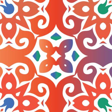 Antik Meksika Talavera seramiği. Şık tasarım. Vektörsüz desenli çardak. Albüm defteri, akıllı telefon kılıfları, tişörtler, çantalar ve çarşaflar için kırmızı ve soyut dekoru.