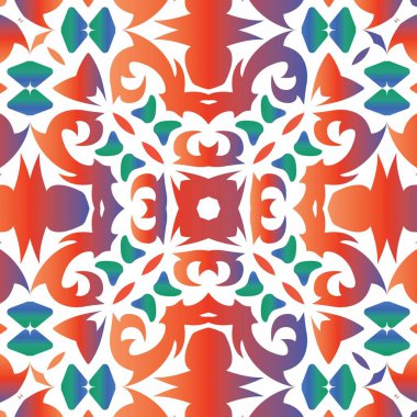 Meksika Talavera 'sında etnik seramik fayans. El yapımı tasarım. Vektörsüz şablon. Yüzey dokusu, havlu, yastık, duvar kağıdı, baskı, web arkaplanı için kırmızı vintage süsleme.