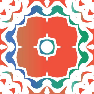 Antika talavera kiremit yama işi. Vektörsüz şablon. Modern tasarım. Çantalar, akıllı telefon kılıfları, tişörtler, çarşaflar ve koleksiyon defterleri için kırmızı Meksika süslemeleri..