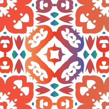 Antik süslü fayanslar Talavera Mexico. Vektörsüz desenli çardak. Modern tasarım. Tişört, hatıra defteri, çarşaf, akıllı telefon çantaları veya çantalar için kırmızı etnik geçmiş.