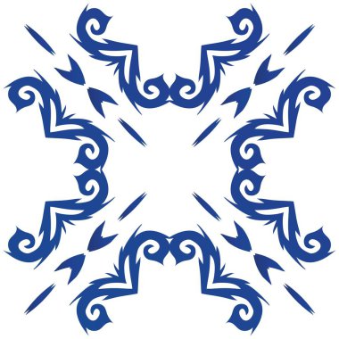 Portekizce süslemeli azulejo seramik. Vektörsüz desenli el ilanı. Moda tasarımı. Duvar kağıdı, web arkaplanı, havlular, baskı, yüzey dokusu, yastıklar için mavi vintage arkaplan.