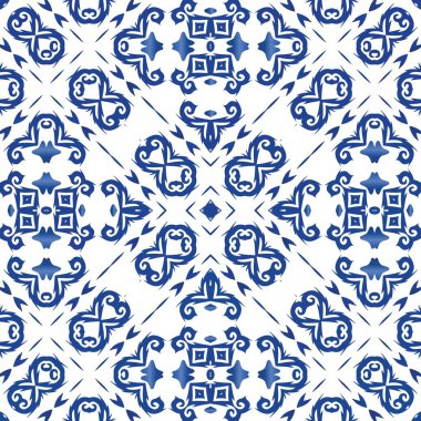Seramik fayanslar azulejo portugal. Minimum tasarım. Vektörsüz desenli çardak. Tişört, hatıra defteri, çarşaf, akıllı telefon çantası veya çantalar için mavi etnik geçmiş.