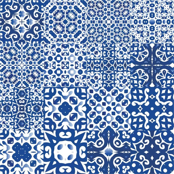 Decorative Color Ceramic Azulejo Tiles Set Vector Seamless Patterns Colored — Stock Vector