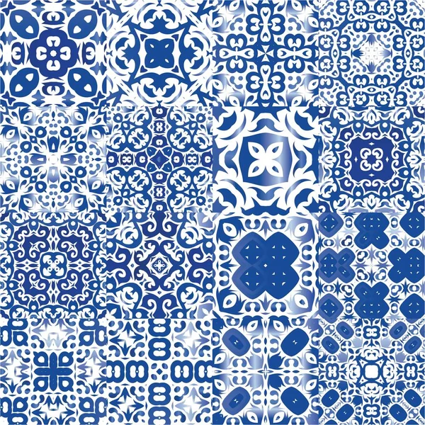 Azulejos Azulejo Cerámica Color Decorativo Kit Patrones Sin Costura Vectorial — Archivo Imágenes Vectoriales