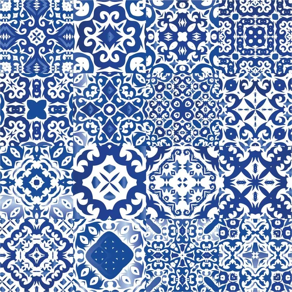 Dekorative Farbe Keramik Azulejo Fliesen Eine Reihe Von Vektor Mustern — Stockvektor