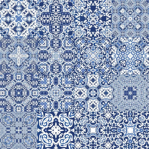 Antique Azulejo Πλακάκια Patchworks Σύνολο Διανυσματικών Μοτίβων Χωρίς Ραφή Κομψό Royalty Free Εικονογραφήσεις Αρχείου