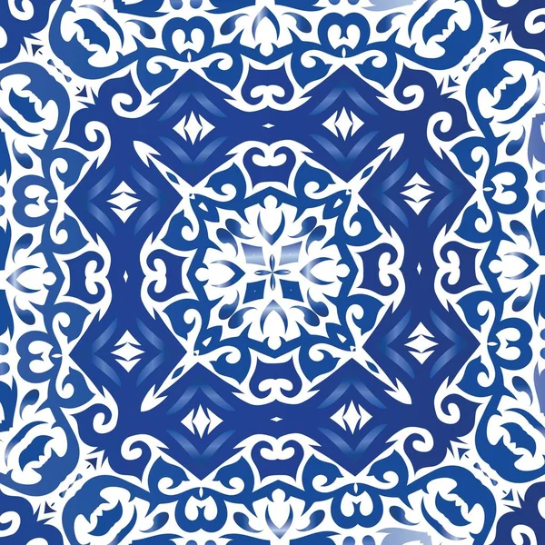 Traditionele Sierlijke Portugese Azulejo Modieus Ontwerp Vector Naadloos Patroon Frame Stockvector